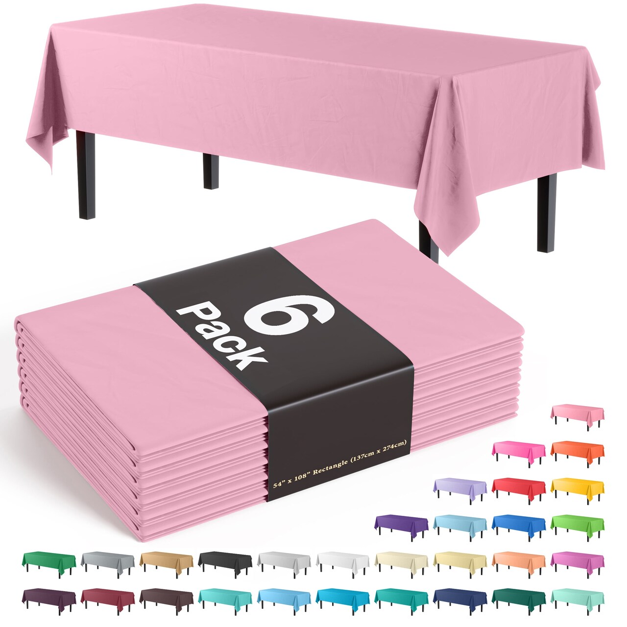 Exquisite 6-Pack Premium Plastic Tablecloth 54in. x 108in. Rectangle Plastic Table Cover